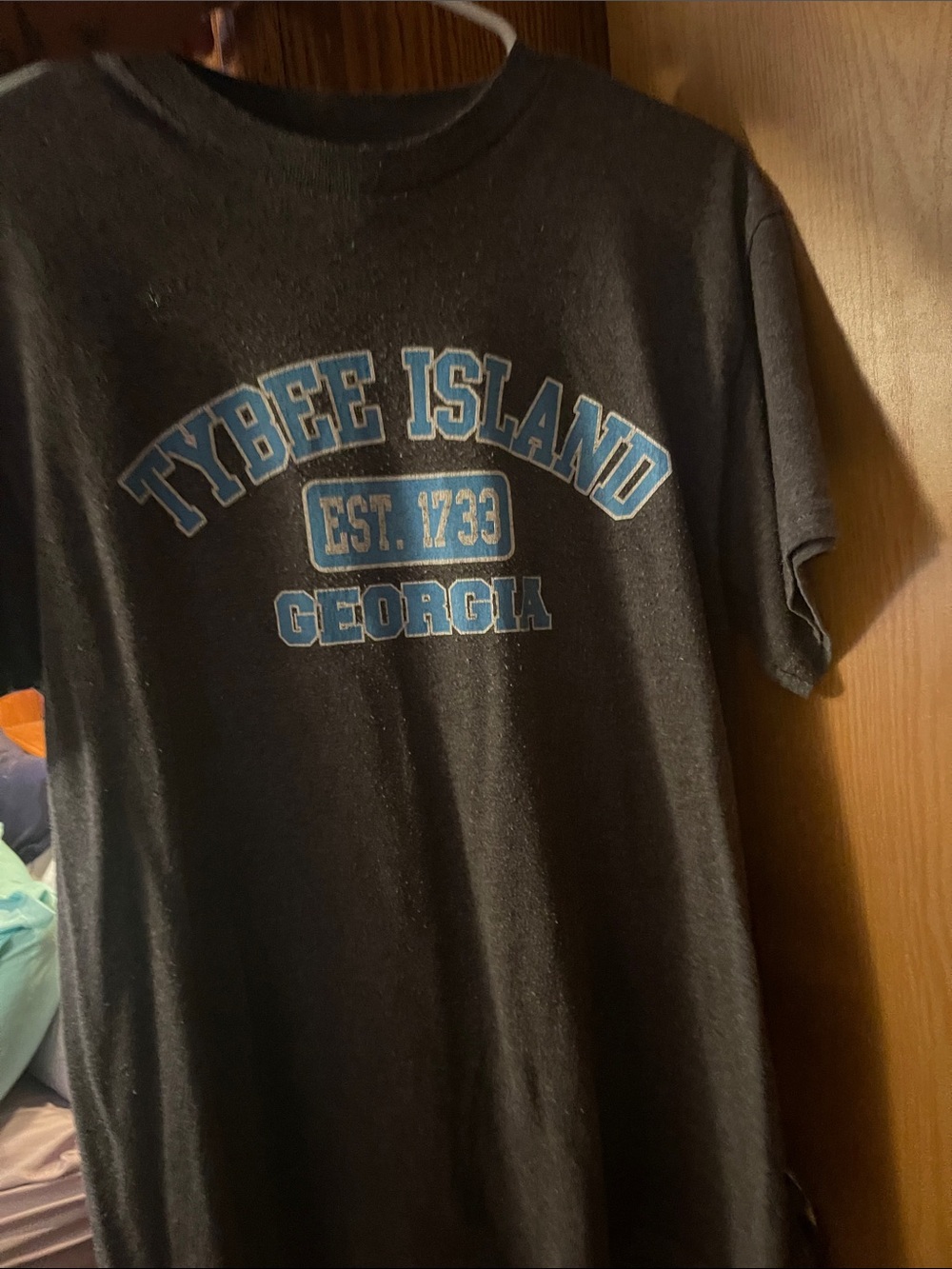Delta Black Tybee Island Georgia Graphic Tee with Blue Print